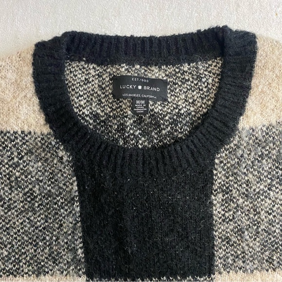 Lucky Brand Tan Plaid Buffalo Check Fuzzy Wool Blend Long Sleeve Sweater Size M - Picture 2 of 8